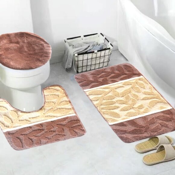 Madison 3 Piece Bathroom Rug Set, Bathroom Rug, Contour Rug & Lid Cover Brown - Picture 1 of 5